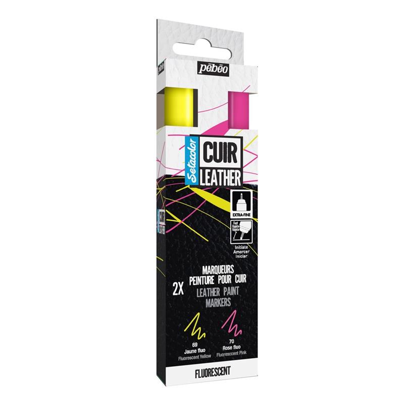 Pebeo - 5x Setacolor Fluorescent Leather Markers- Primary Colours