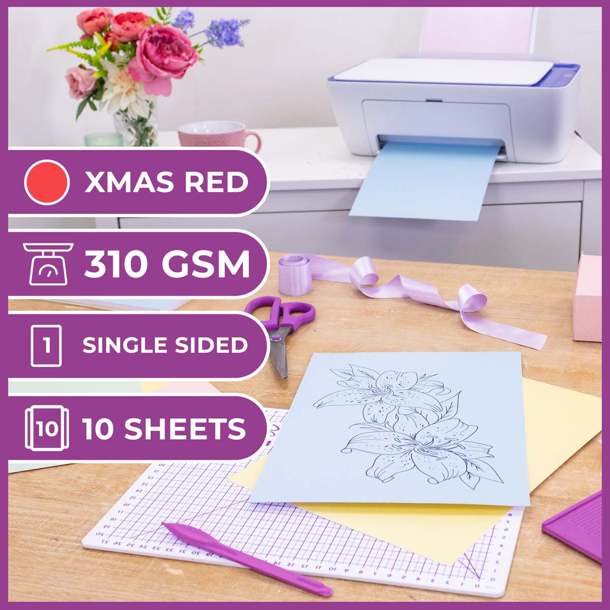 Crafter's Companion - Centura Pearl Effect - A4 Card 300gsm 10 Sheets - Christmas Red