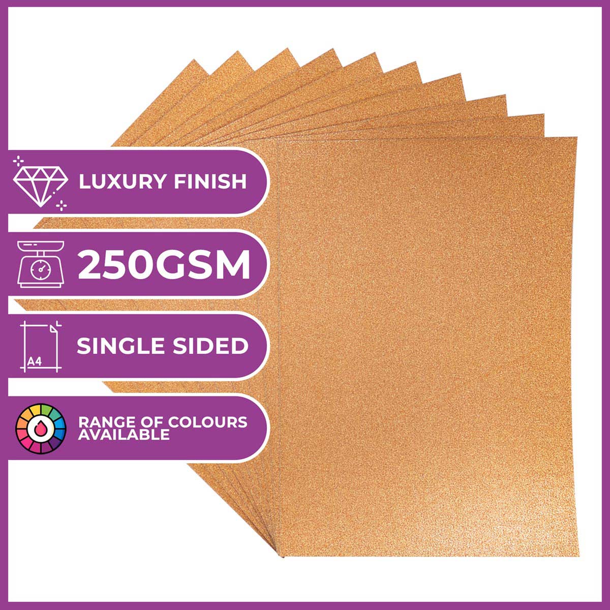 Crafter's Companion - A4 Glitter Card - 250gsm 10 Sheets - Rose Gold