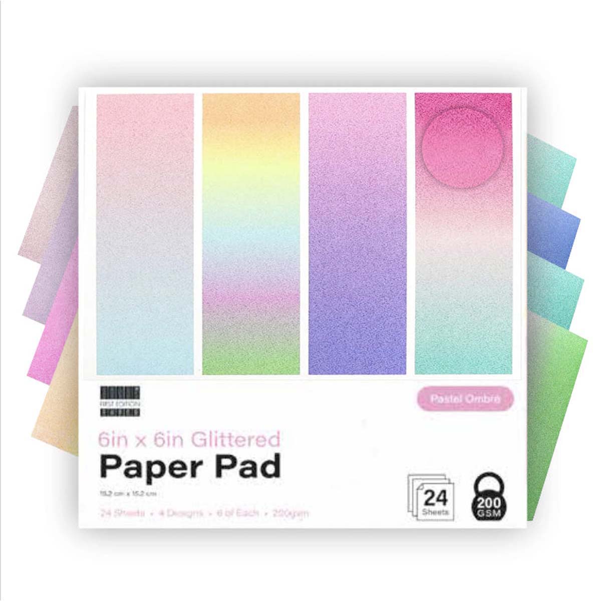 First Edition - 6in x 6in Glittered Paper Pad Pastel Ombre