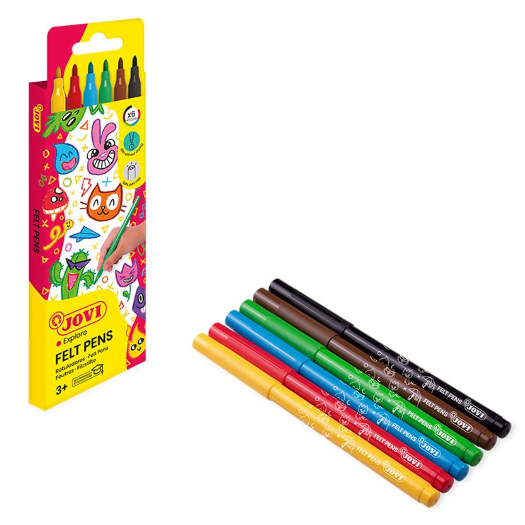 Jovi Washable Felt Tip Marker Pens 6x assorted colours
