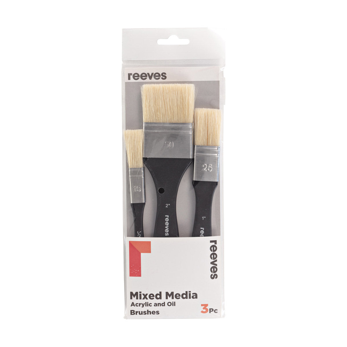 Reeves - Mixed Media Acrylic & Oil Wash Brush set - Short Handle  - 3x Brush Pack