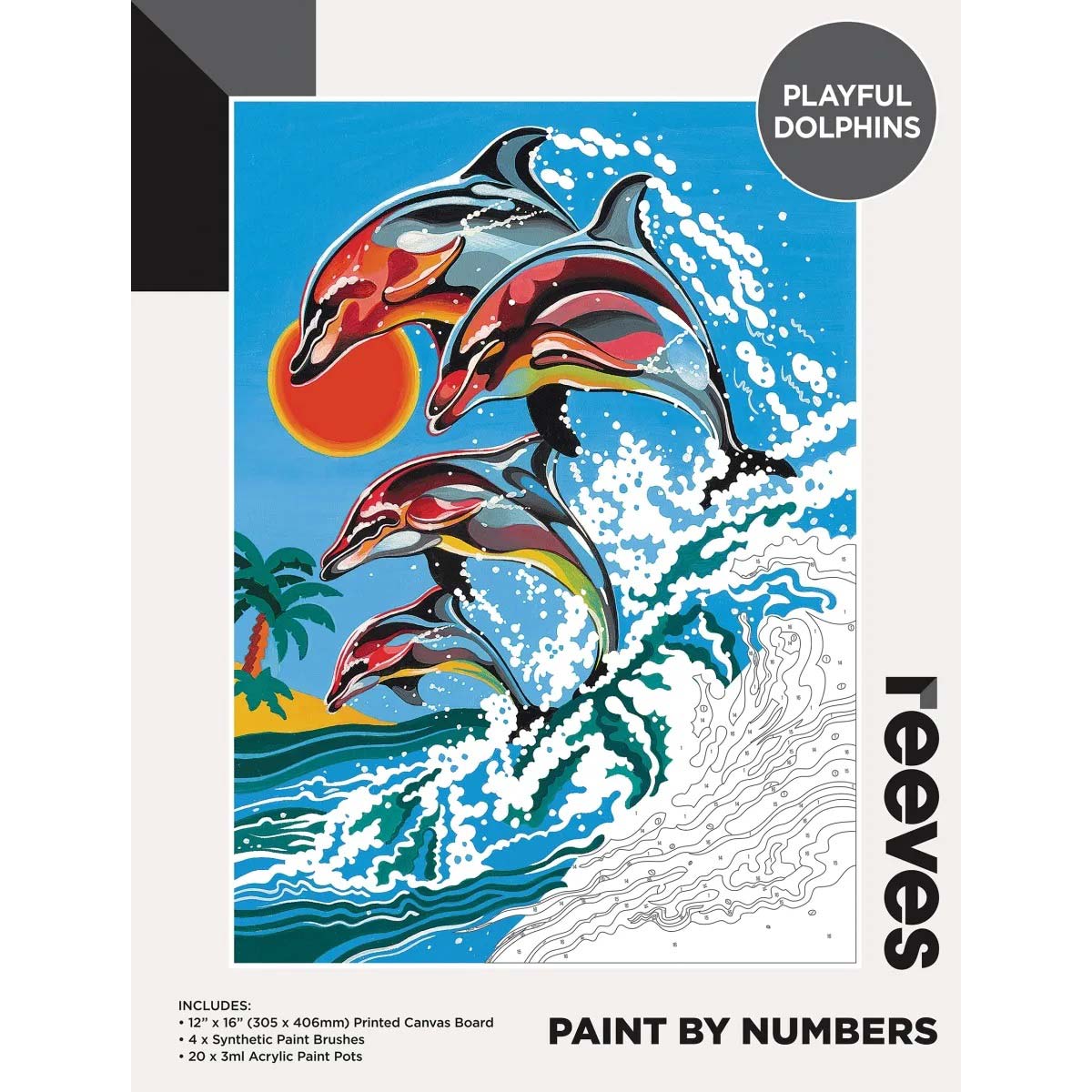 Reeves Paint by Numbers Large 12x16 inch - Playful Dolphins