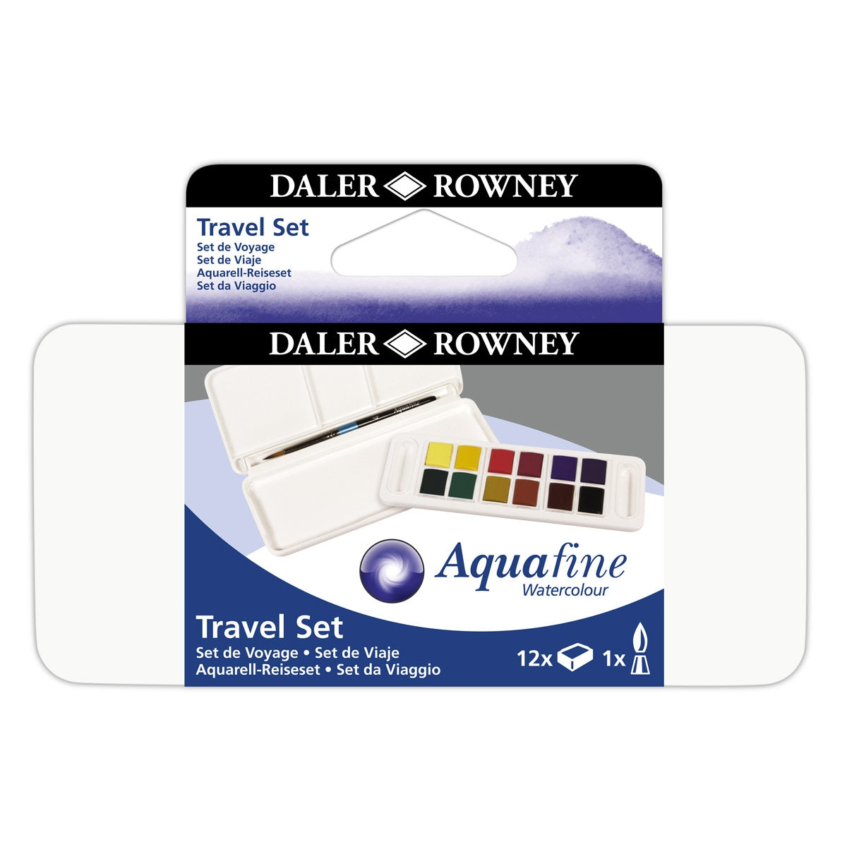Daler Rowney Aquafine 12 Watercolour Half Pans Paint Travel Set