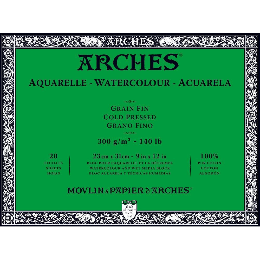Arches - Watercolour paper - Block - 9" x 12"- 23 x 31 cm - NOT-CP