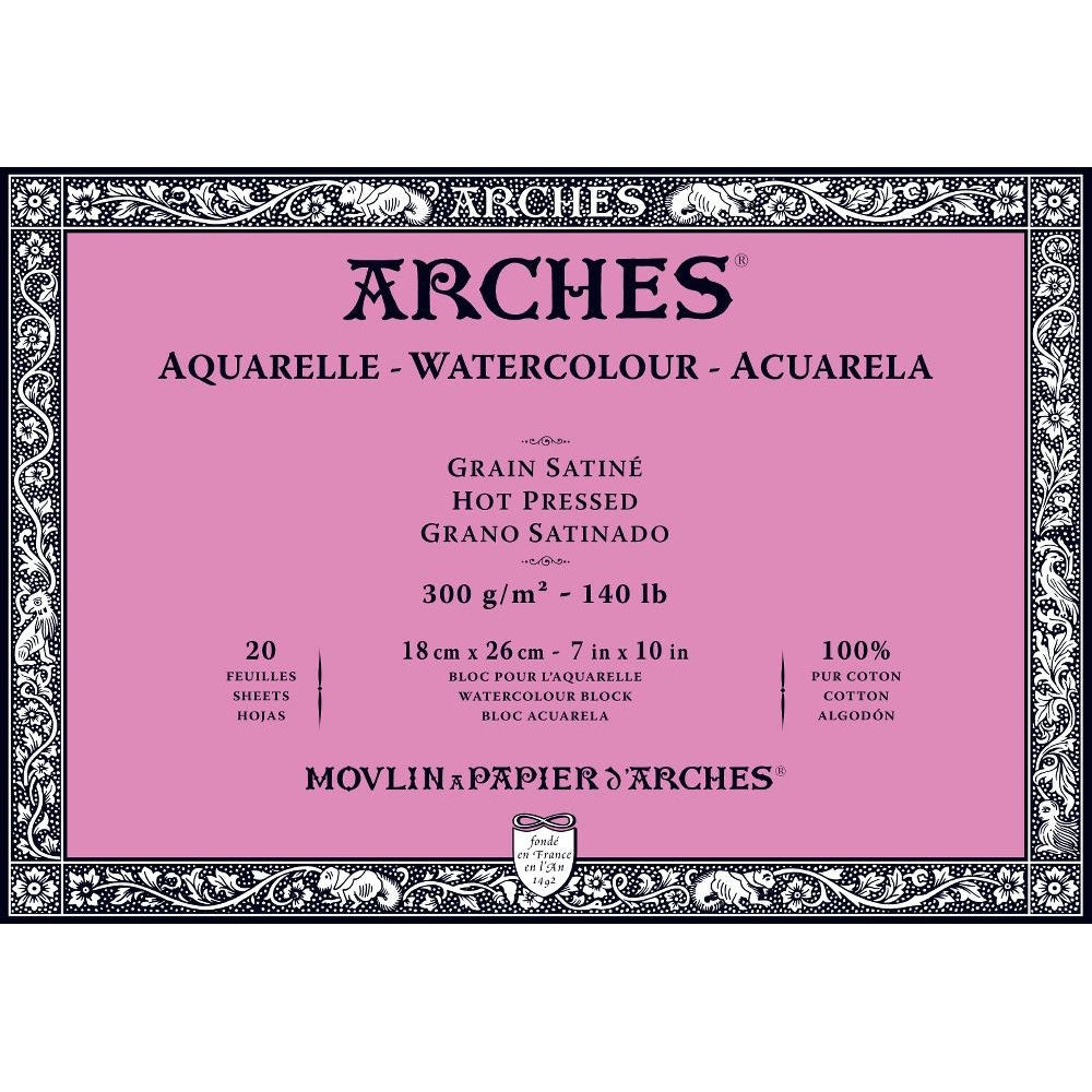 Arches - Watercolour paper - Block - 7" x 10"- 18 x 26 cm - HP