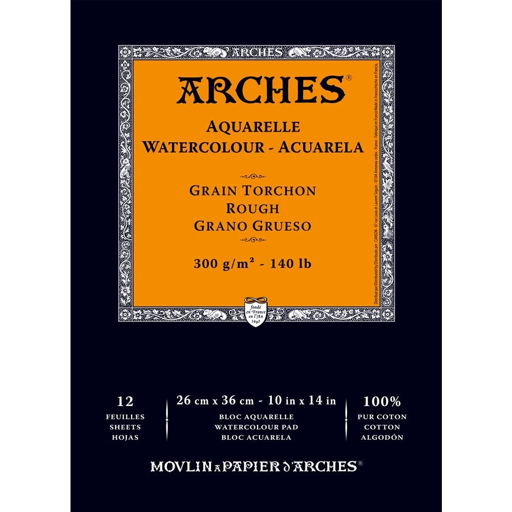 Arches - Gummed Pad - 140lb 14" x 10" - Rough 12 sheets