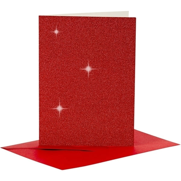 Create Craft - Cards & Envelopes - 10.5x15cm 4pack red glitter