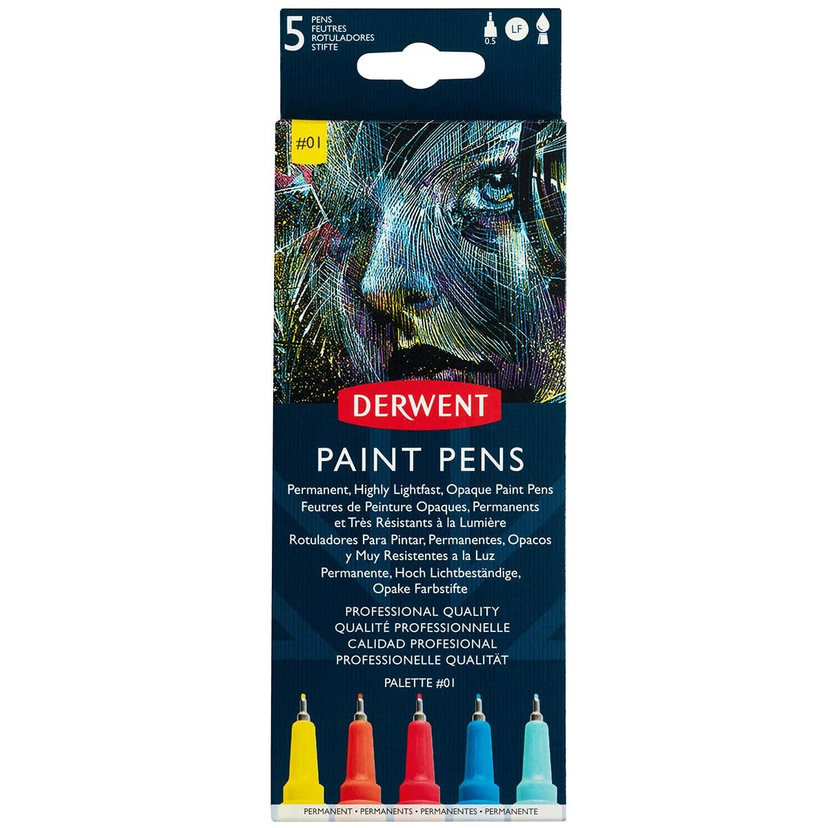 Derwent - Paint Pens - 5x Assorted Colours -  Palette No.1