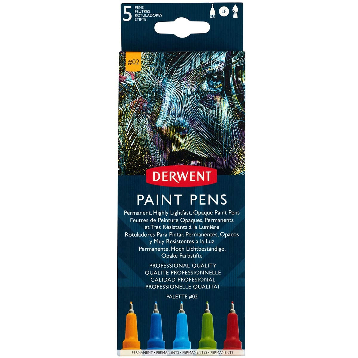 Derwent - Paint Pens - 5x Assorted Colours -  Palette No.2