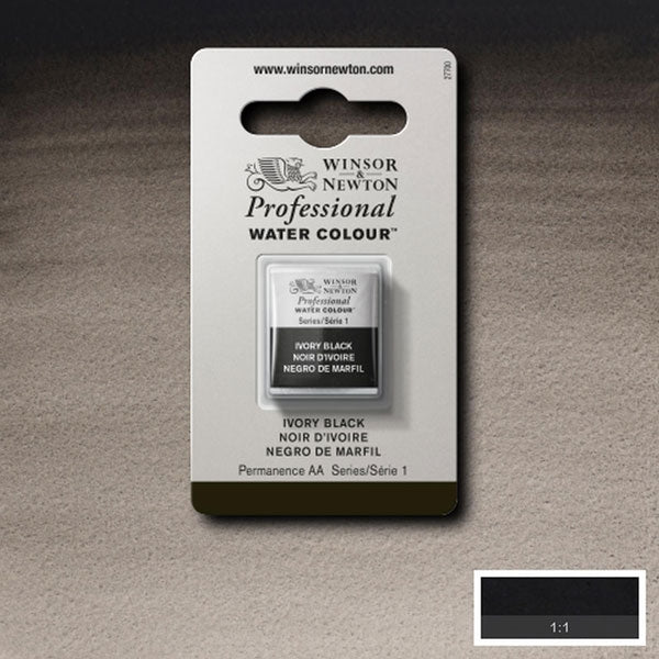 Winsor and Newton - Professional Artists' Watercolour Half Pan - HP - Ivory Black