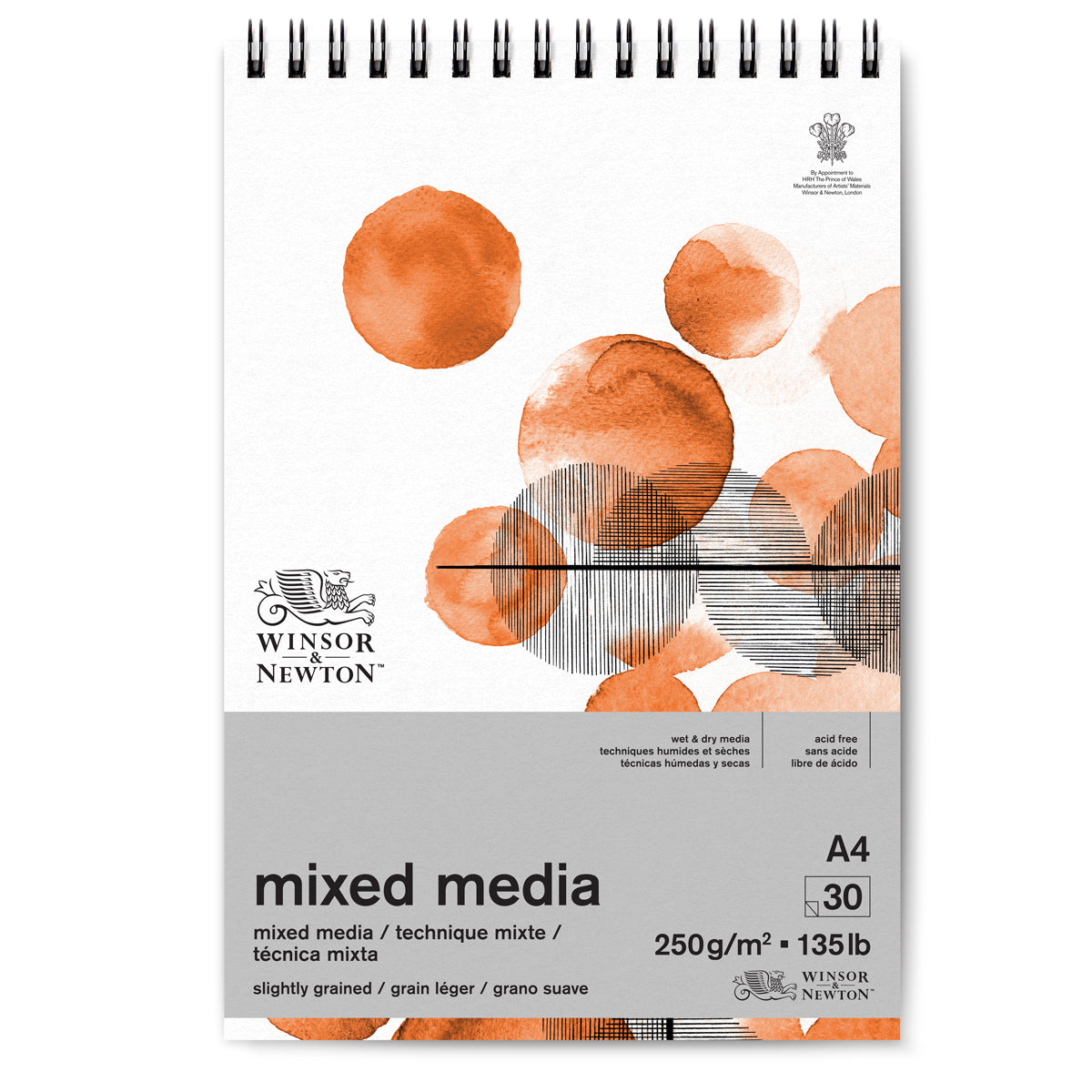 Winsor and Newton - Mixed Media Sketch Pad - Spiral 30 Sheet - 250gsm A4