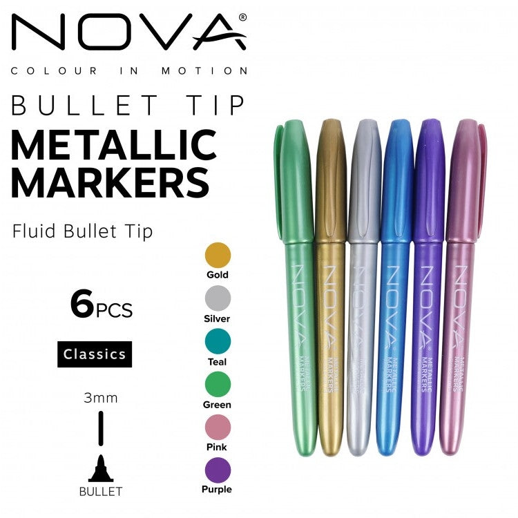 Nova - Metallic Markers - 3mm - 6 Pack