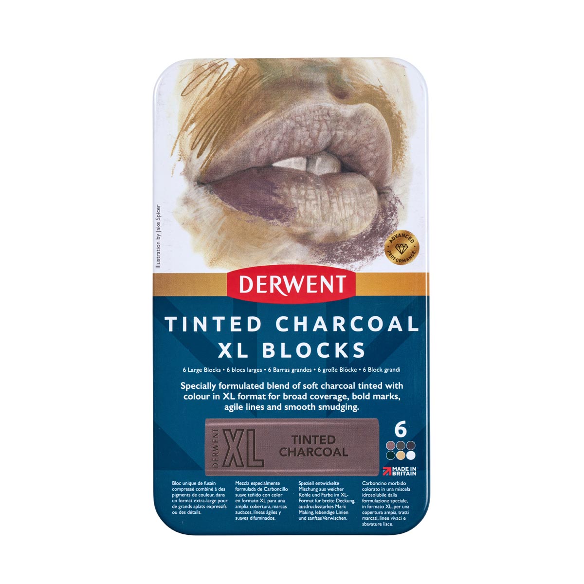 Derwent - Blocchi di carbone XL colorato - 6 stagno