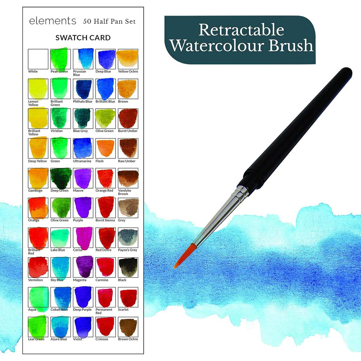 Elements 50 Half Pan Watercolour Paint Set