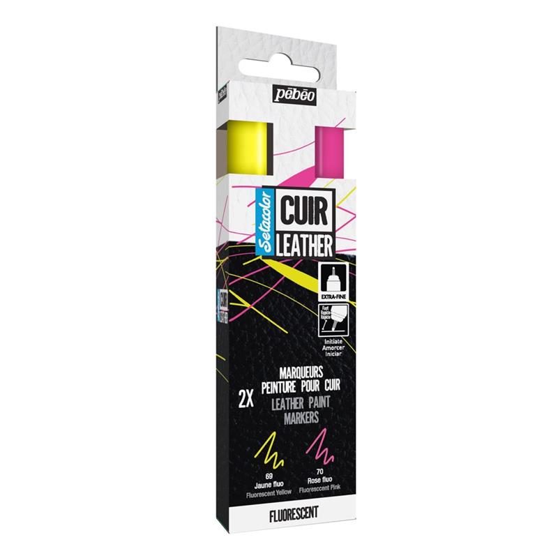 Pebeo - 5x setacolor fluorescerende lederen markers - primaire kleuren