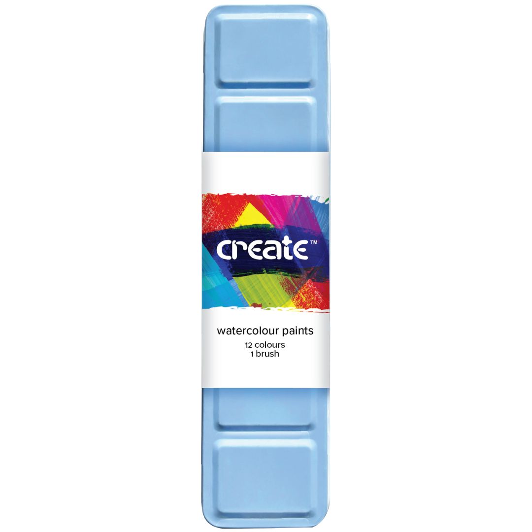 Create - Watercolour 12 Colour Paint Tin with Brush