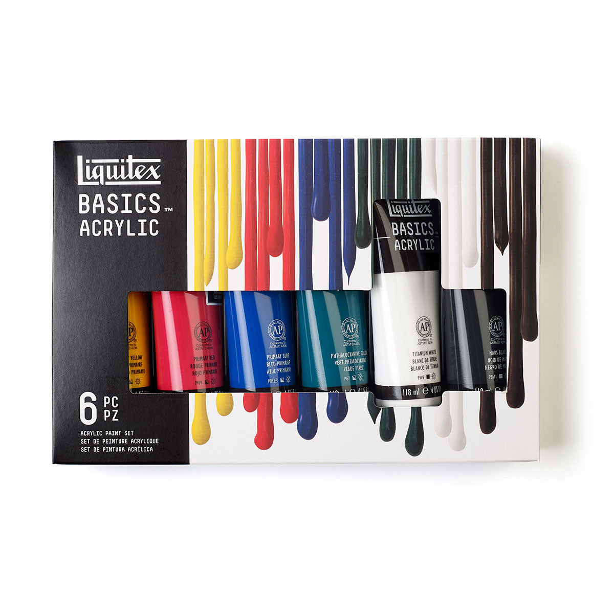 Liquitex - Basics Acrylic Primary Colour Paint Set - 6x118ml