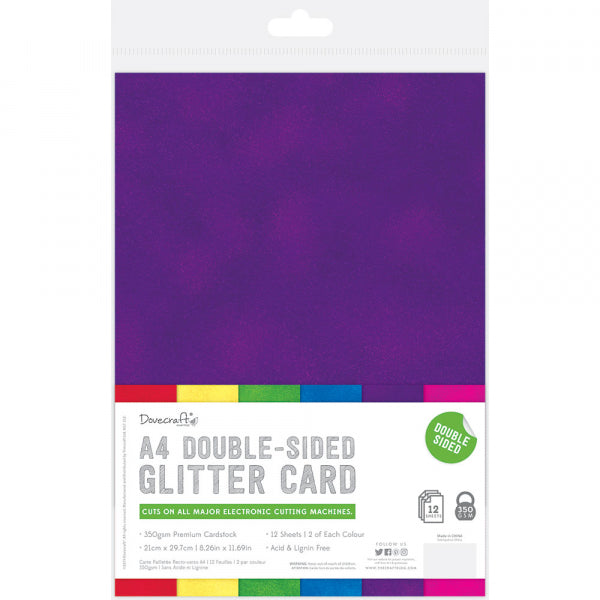 Dovecraft - Glitter Card Rainbow Bright - Fogli A4 Bifacciali - 6 Fogli