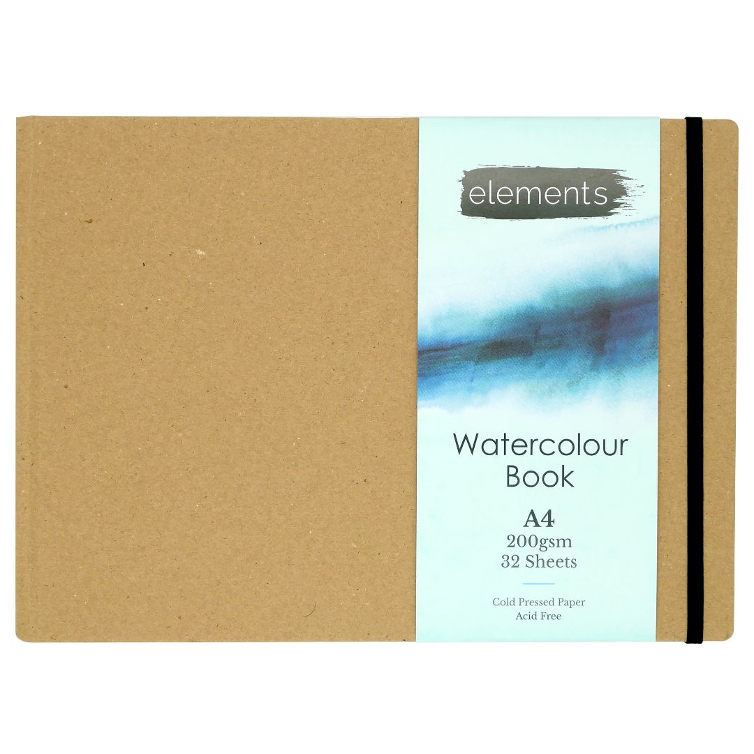 Elements A4 Watercolour Hard cover Book CP Landscape/Elastic Band 200gsm