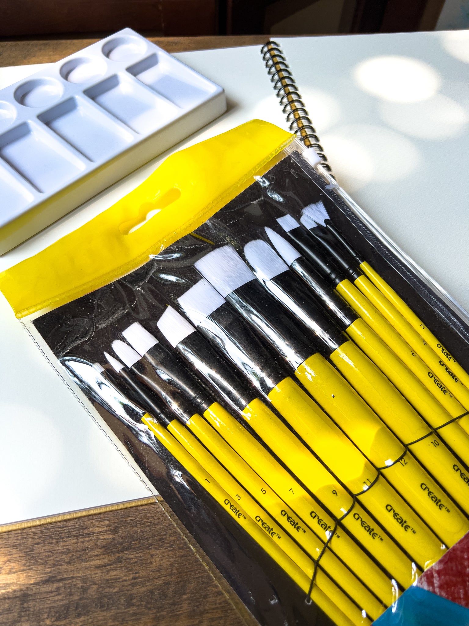 Create Yellow Long Handle Acrylic & Mixed Media Brush Pack of 12