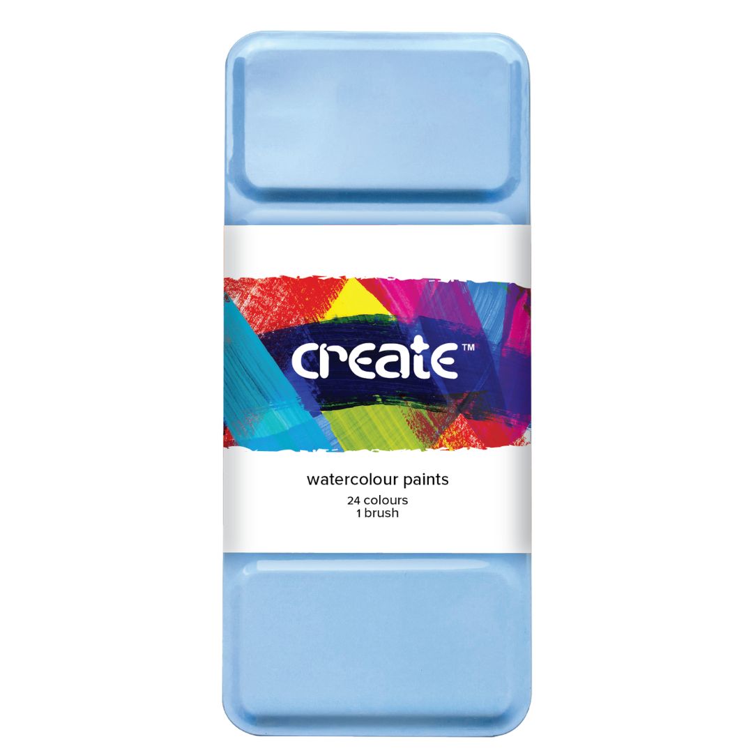 Create - Watercolour 24 Colour Paint Tin with Brush