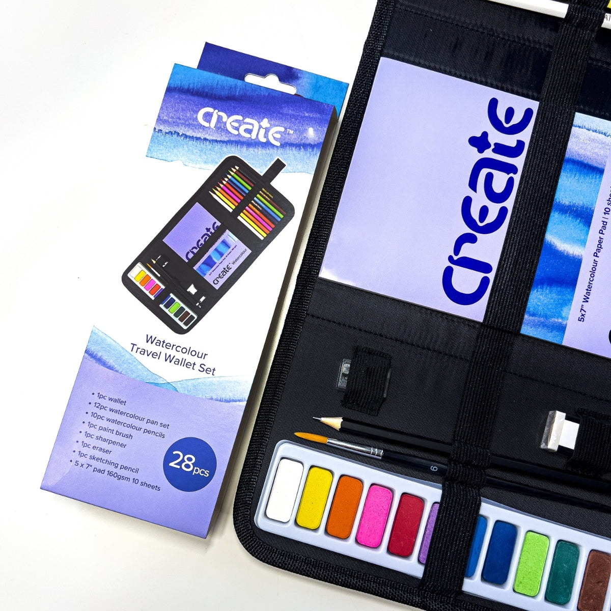 Create - Watercolour  Painting & Sketching Travel Bag 28 piece Set