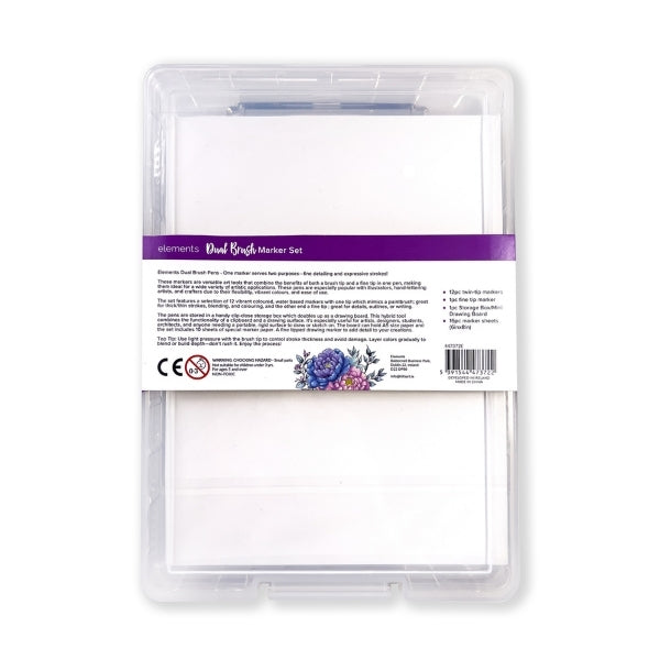 Elements - Waterbased Ink 12x Dual Tip Markers with 6x8" (15x20cm) Paper & Clipboard
