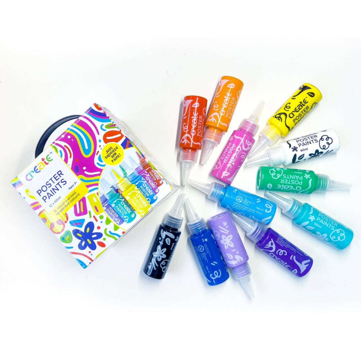 Create - Poster Paint Set - 12 x 60ml - Squeezy Bottle