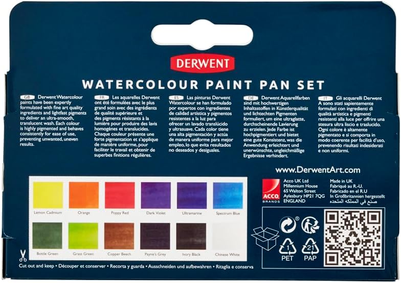 Derwent - Watercolour  Paint Pan 12 Set