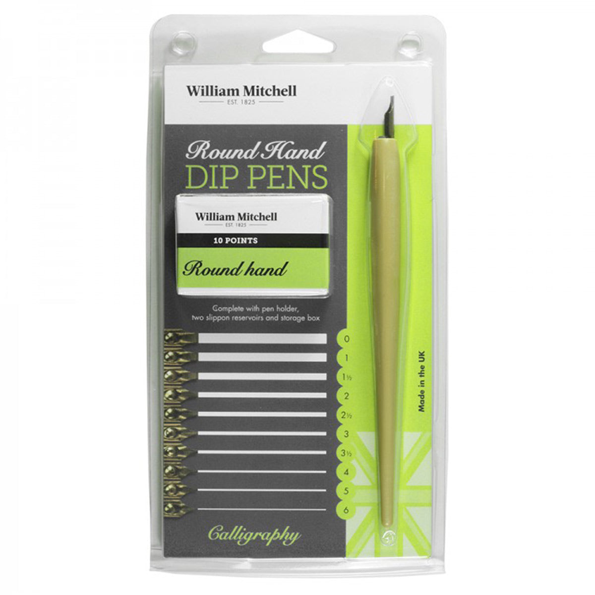 William Mitchell -  Calligraphy Round Hand Pen - 10x Assorted Nibs