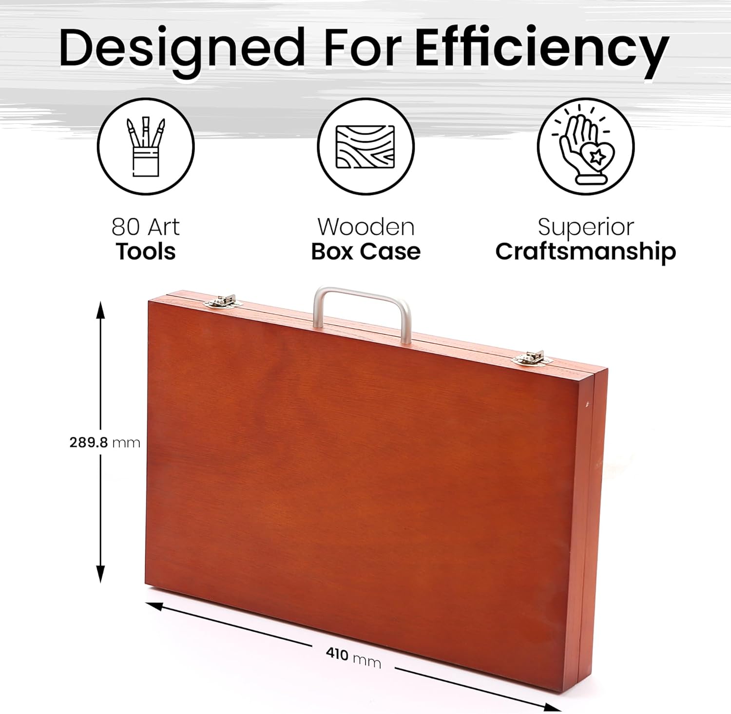 ARTISTIK Junior Art Set – 80-Piece Art Set with Wooden Case - Watercolour Painting, Colouring, and Drawing Kit