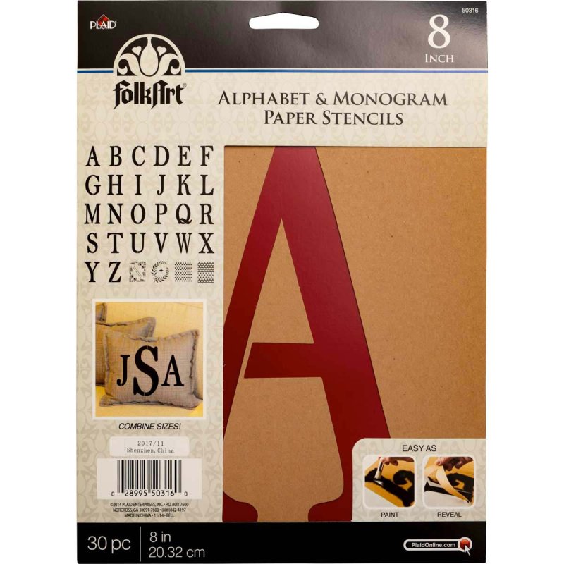 Folkart - Alphabet & Monogramm Papierschablonen Serif Schriftart - 8 Zoll