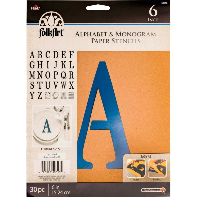 Folkart - alphabet et monogramme en papier pochoirs serif - 6 pouces