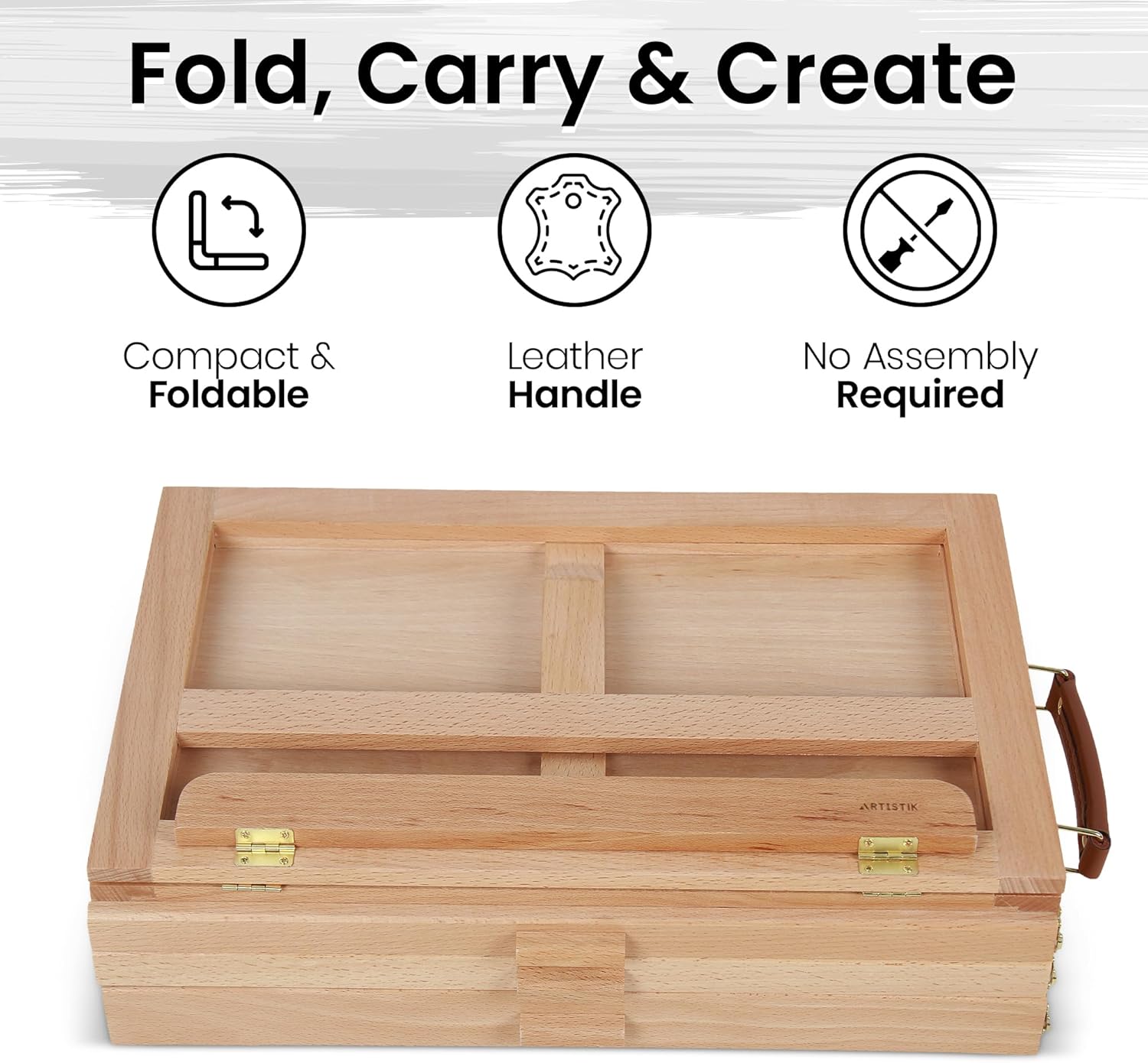 Artistik Table Easel Box with Built-in Storage Drawer, Adjustable Beechwood Storage Desk Easel for Painting – Lightweight, Travel-Ready Design, Ideal for Artists - 3 Draws