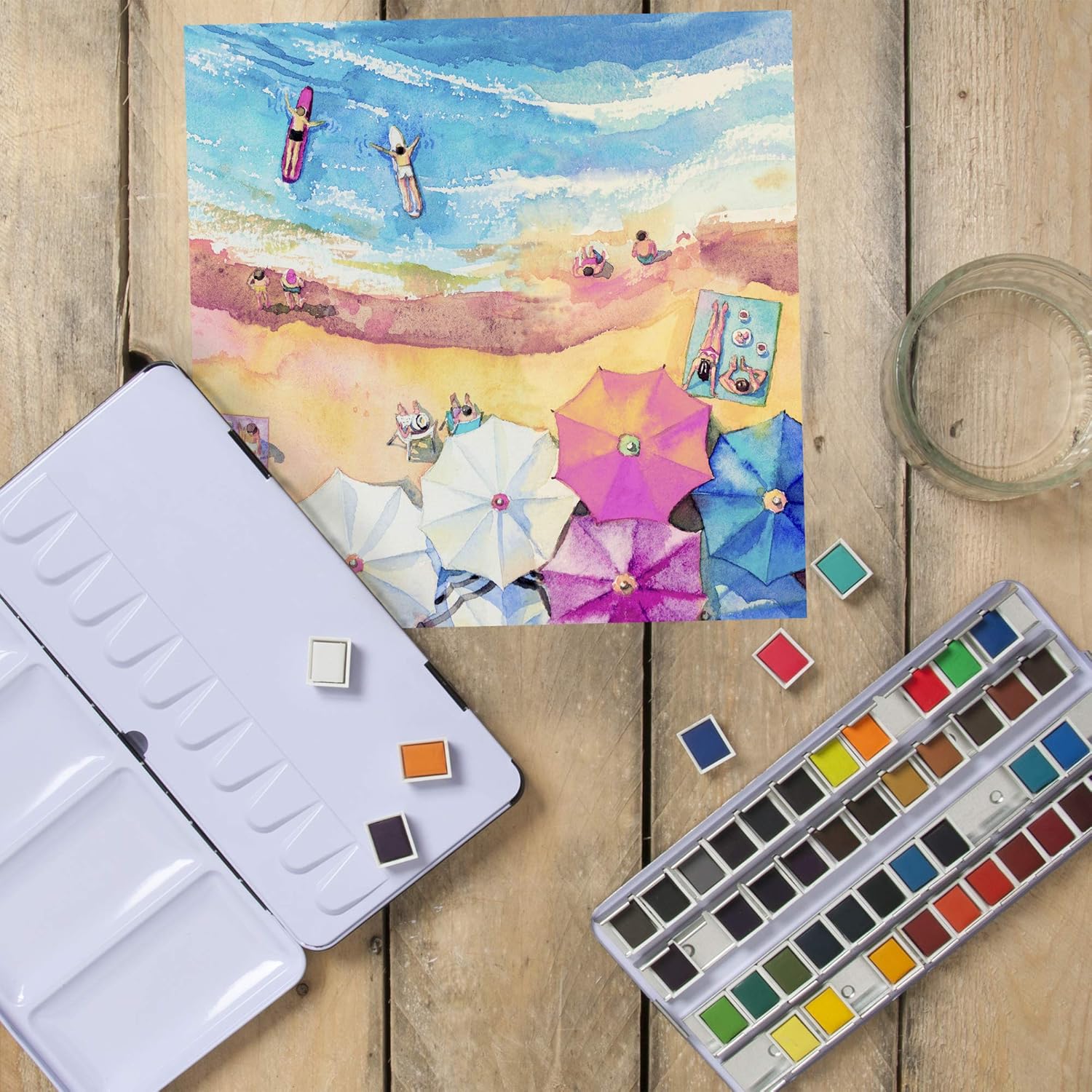 Artistik 48 Half Pan Watercolour Paint Set - Premium Assorted Vibrant Colour Paints - Compact & Lightweight Palette in Metal Carrying Case, Ideal Travel Set for Beginners, Students & Professional Artists