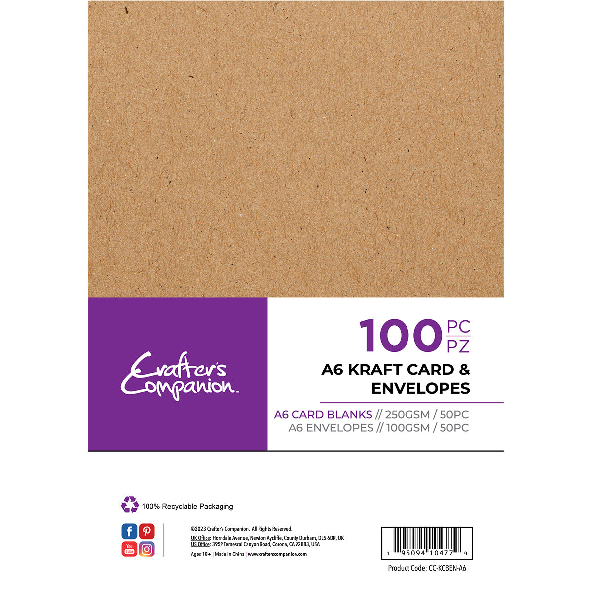 Crafter's Companion - A6 Karten & Umschläge 100 Stück - Kraft