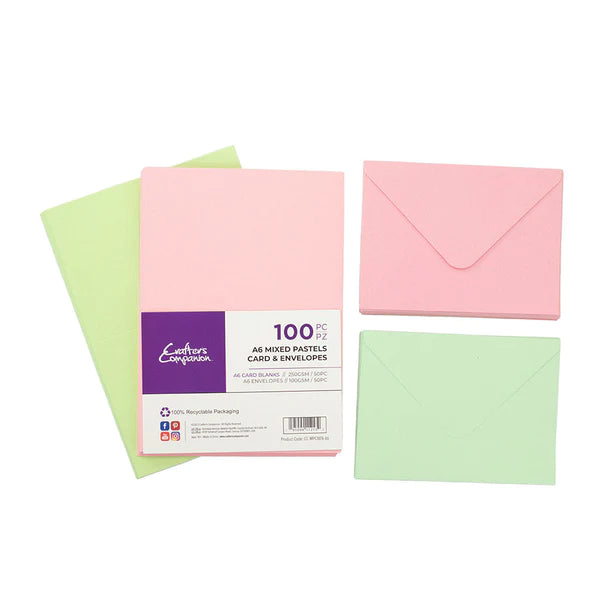 Crafter's Companion - A6 -Karten & Umschläge 100 Stück - gemischte Pastelle