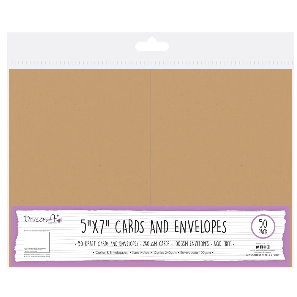 Dovecraft - Cards & Envelopes 5x7"  Kraft - 50 pack