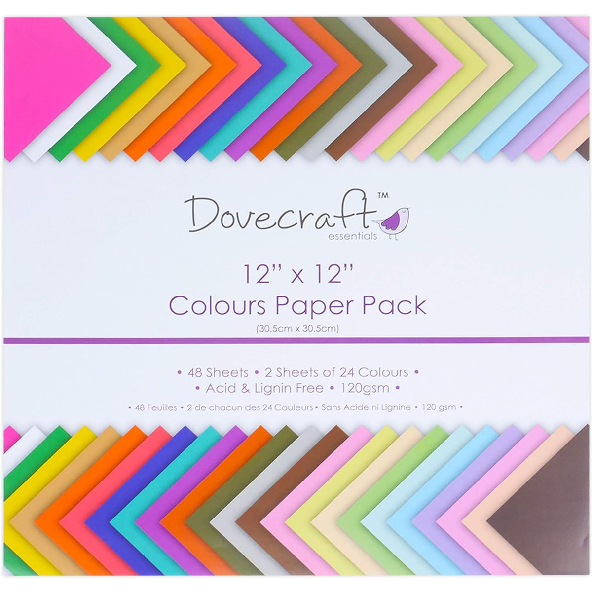 Dovecraft - 12 x 12 " - gekleurd papierpakket 48 vellen - Pastel Edition