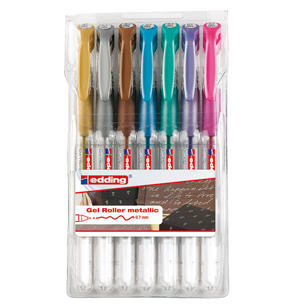 Edding - 2185 Set de 7 stylo à rouleaux de gel métallique (053-055,073 074 078 079)