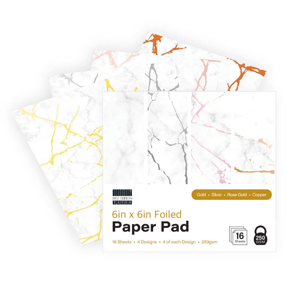 First Edition Paper First Edition - 6in x 6in Foiled Paper Pad White 250gsm