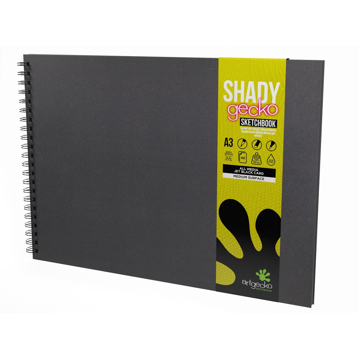 Artgecko - Shady Black Paper Sketchbook - A4 -Porträt