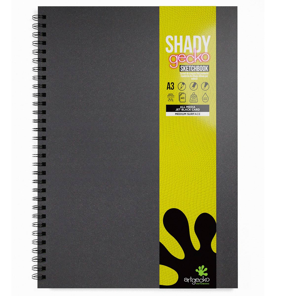 Artgecko - Shady Black Paper Sketchbook - A3 Porträt