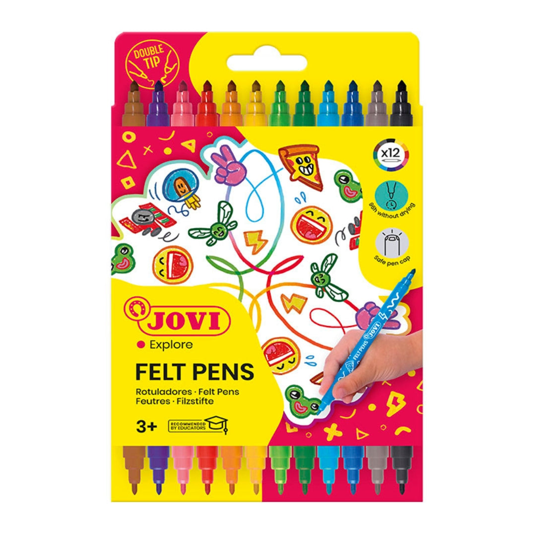 Jovi - Washable Dual Tip Felt Tip Marker Pens - 12x assorted colours