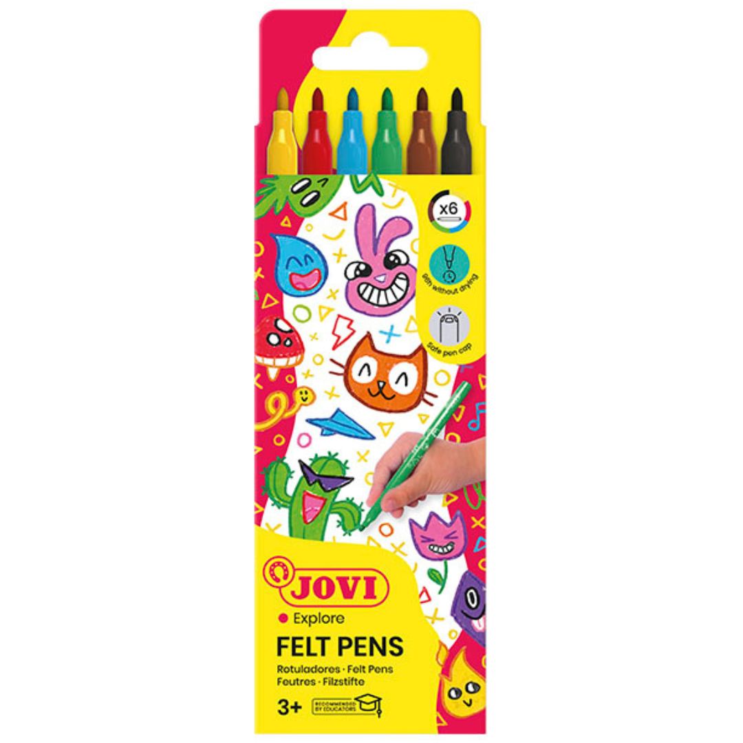 Jovi - Washable Felt Tip Marker Pens - 6x assorted colours