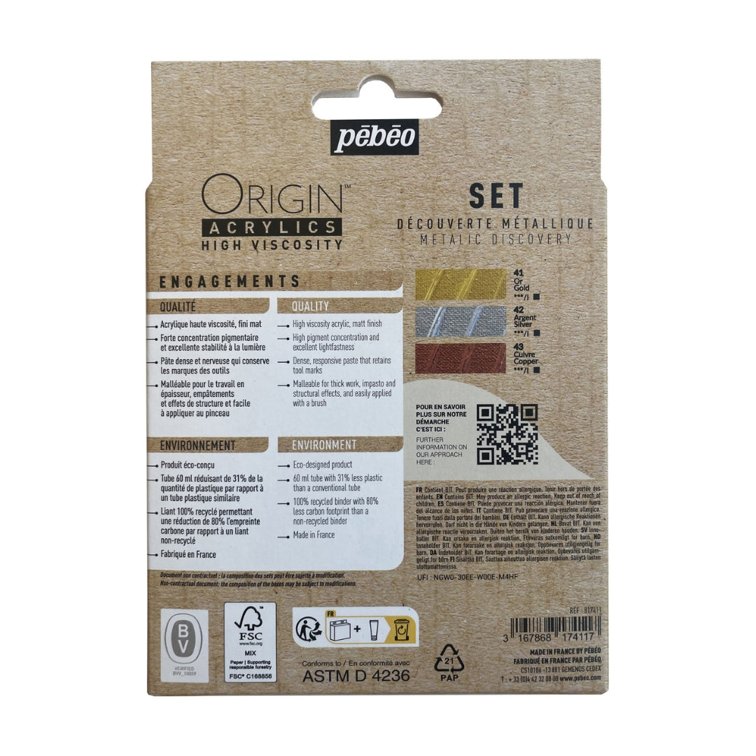 Pebeo - Origin Acrylics Set 3x60ml Metallic Colours