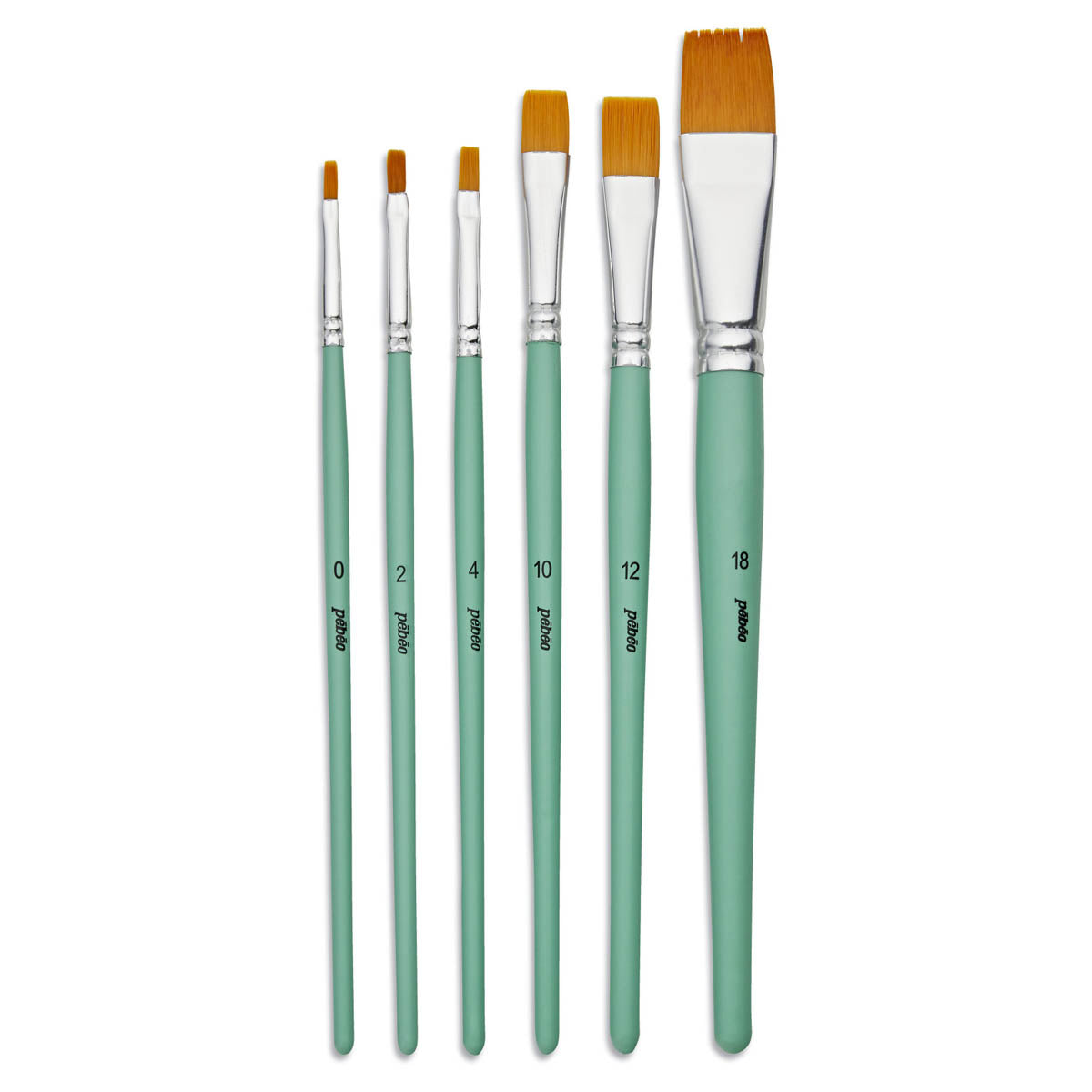 Pebeo - Acrylic Brush set - 6x Short Handle Synthetic Flat Golden Taklon