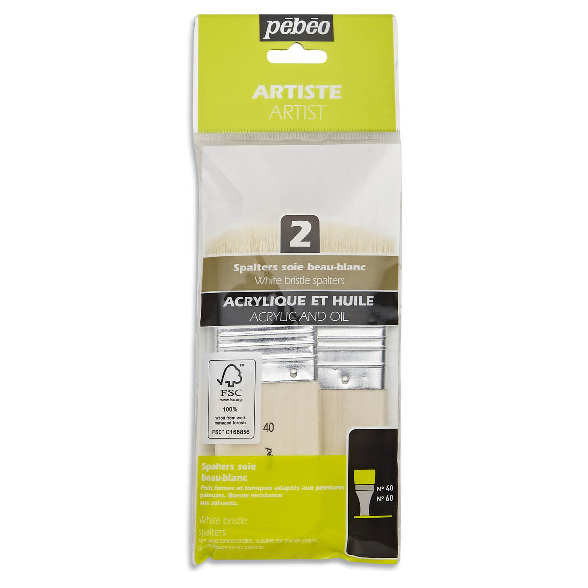 Pebeo - Set di pennelli acrilici e olio - 2x Spalter extra corta pura setola bianca