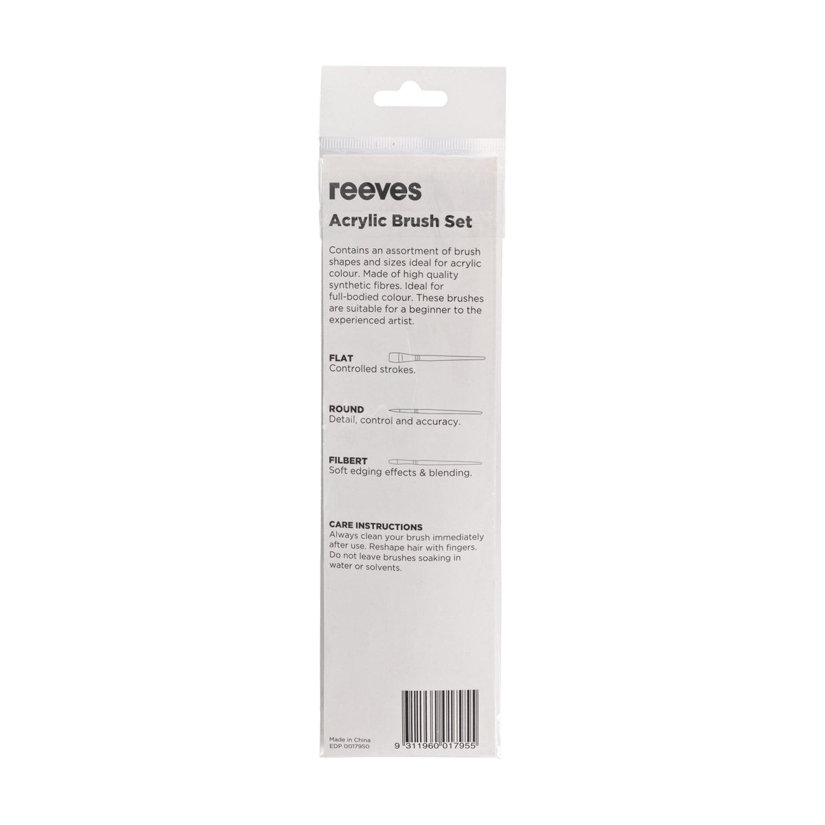 Reeves - Acryl -borstelset - Korte handgreep - 7x borstelpakket